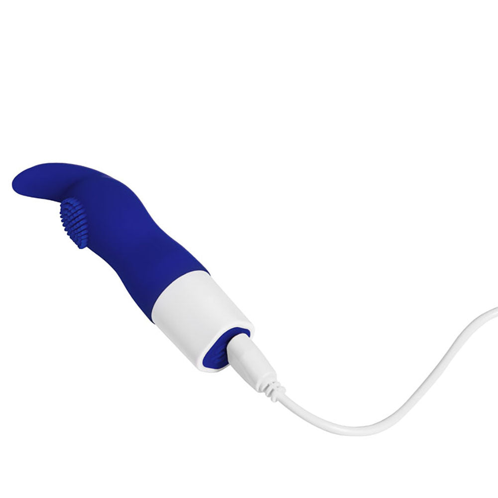 Maia KAPRI - 8.9 cm USB Rechargeable Bullet in blue, showcasing its silicone texture and magnetic charging feature.