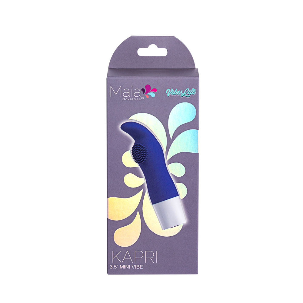 Maia KAPRI -  8.9 cm USB Rechargeable Bullet packaging featuring a compact blue mini vibe.