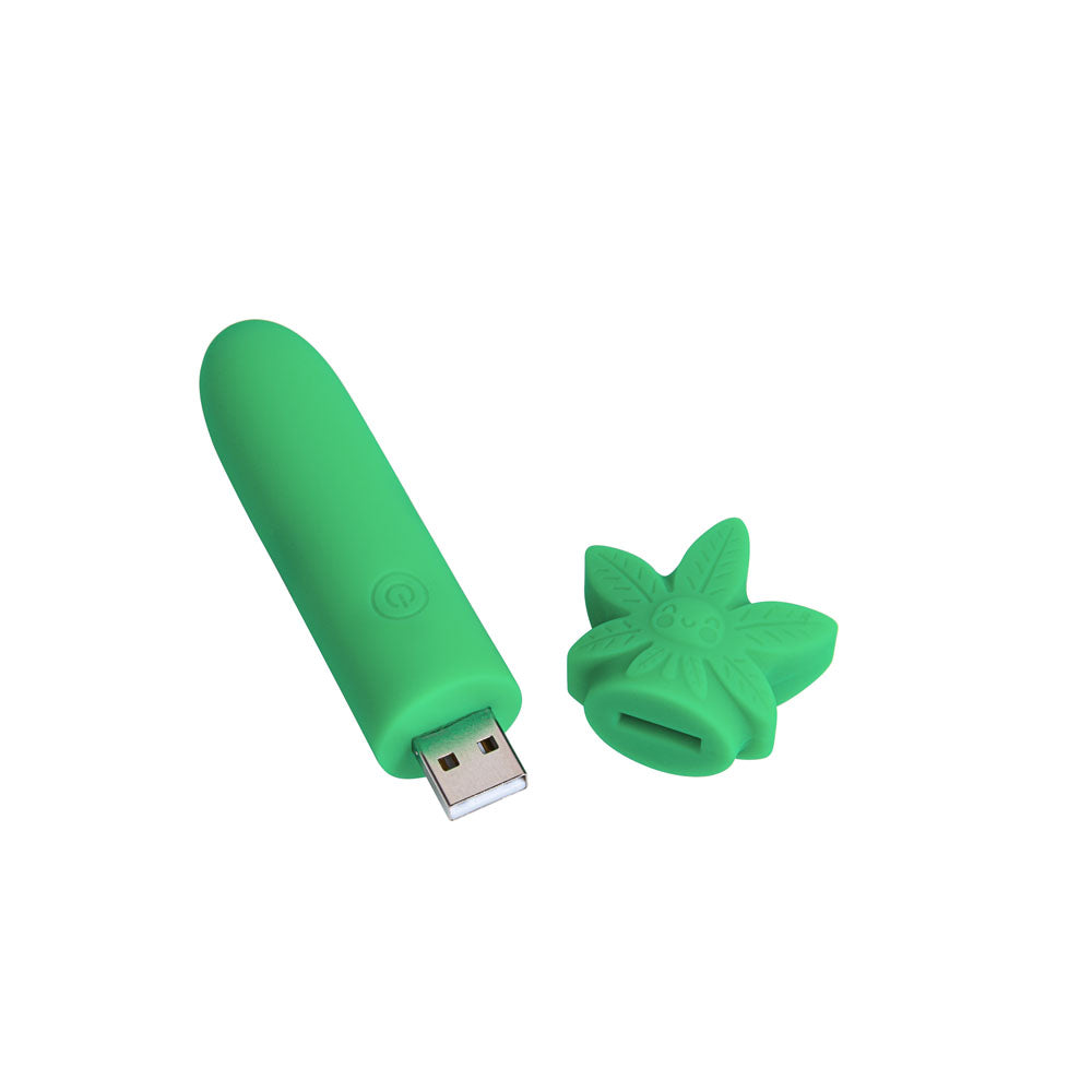 Maia STONI - 420  11.1 cm USB Rechargeable Bullet in green silicone with removable cap.