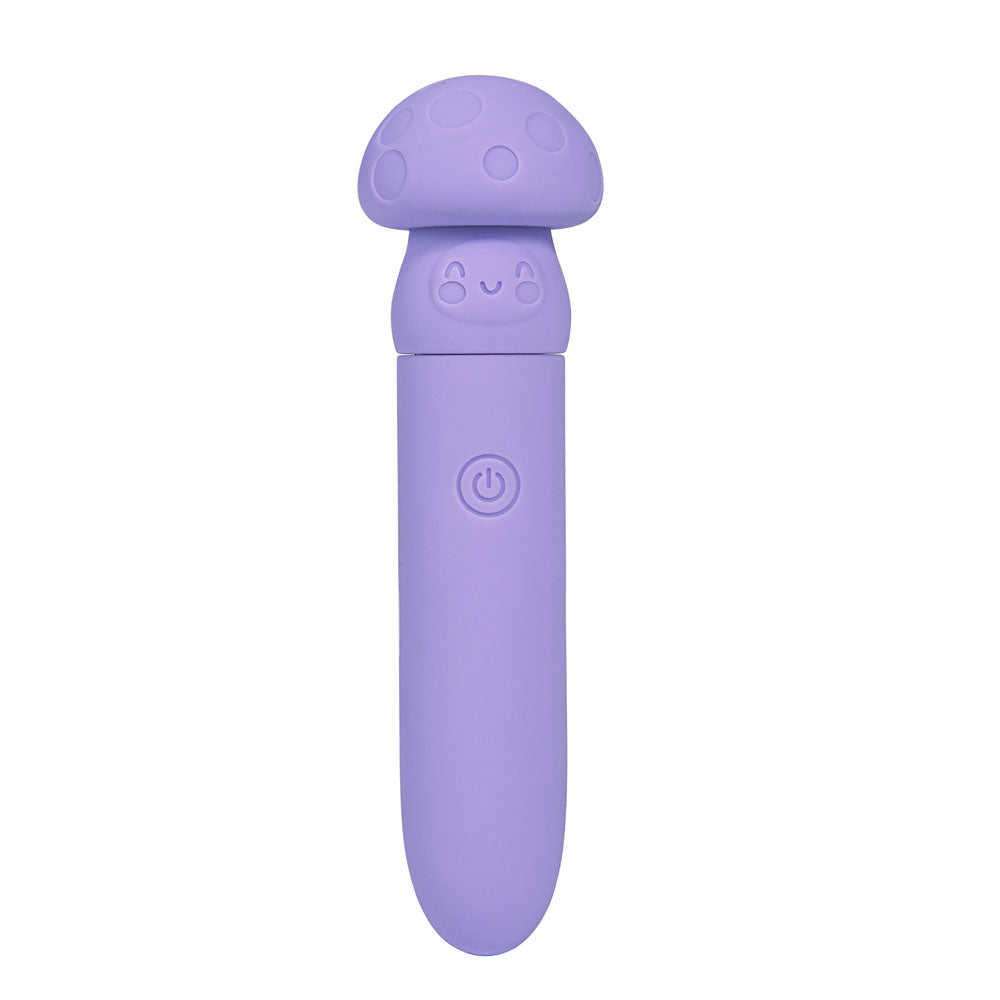 Maia HAPPI - 11.1 cm USB Rechargeable Bullet in purple, shaped like a mushroom, with a cute smiling face.