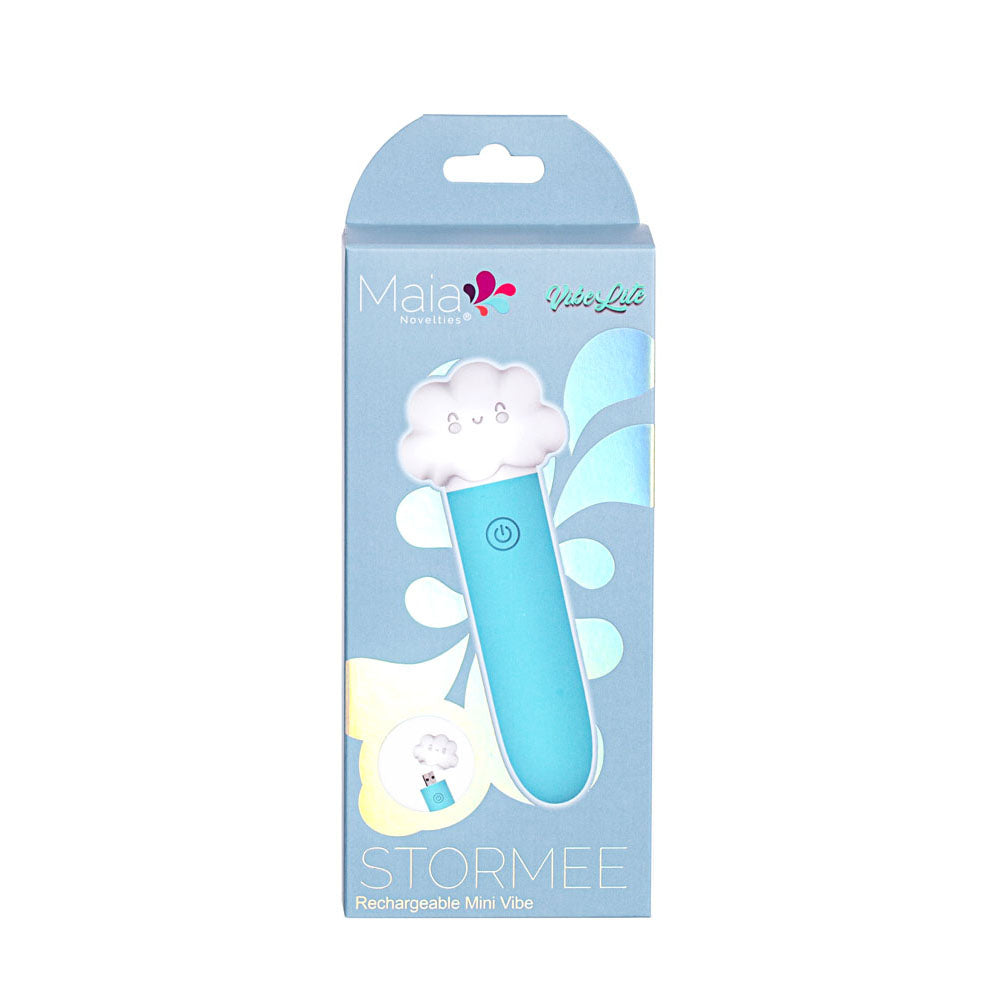 Maia STORMEE - 11.1 cm USB Rechargeable Bullet packaging featuring a cute cloud design with vibrant colors.