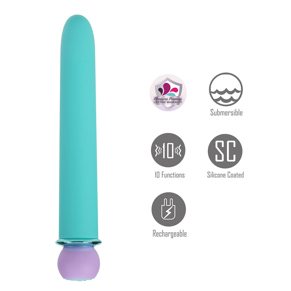 Maia RORI -  -  15.2 cm USB Rechargeable XL Bullet: elegant, silicone-coated, rechargeable personal massager with 10 functions.