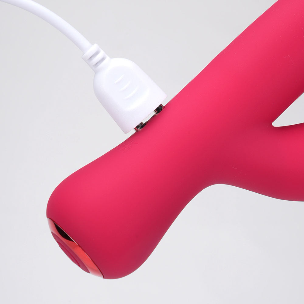 Maia ZARA -  -  17.1 cm USB Rechargeable Rabbit Vibrator close-up showing charging port and silicone finish.