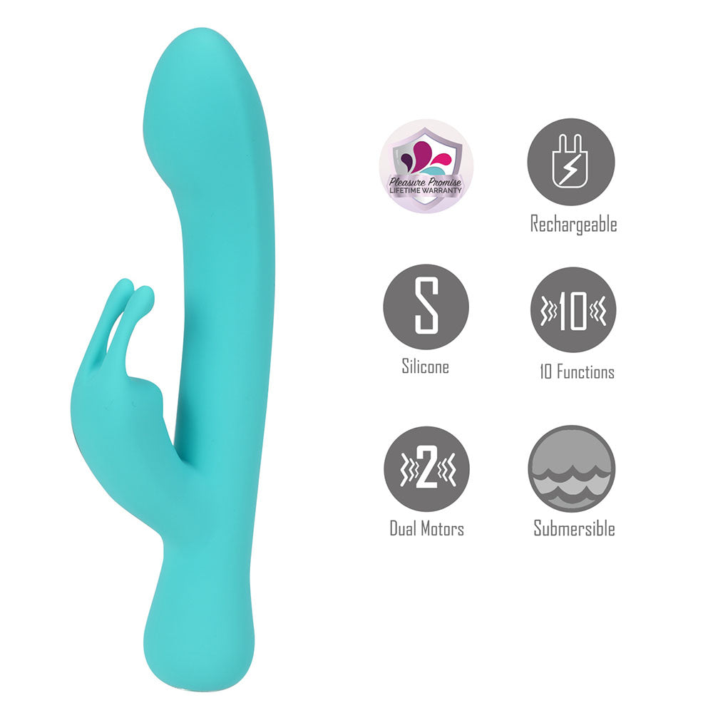 Maia ZARA - Teal - Teal 17.1 cm USB Rechargeable Rabbit Vibrator, silicone, rechargeable, dual motors, submersible.