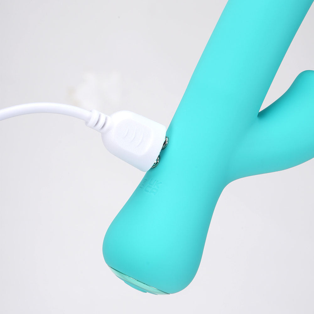 Maia ZARA - Teal - Teal 17.1 cm USB Rechargeable Rabbit Vibrator charging with USB cable.