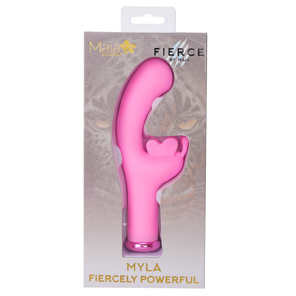 Maia MYLA -  -  15.9 cm USB Rechargeable Butterfly Vibrator in pink packaging showcasing its stylish design.
