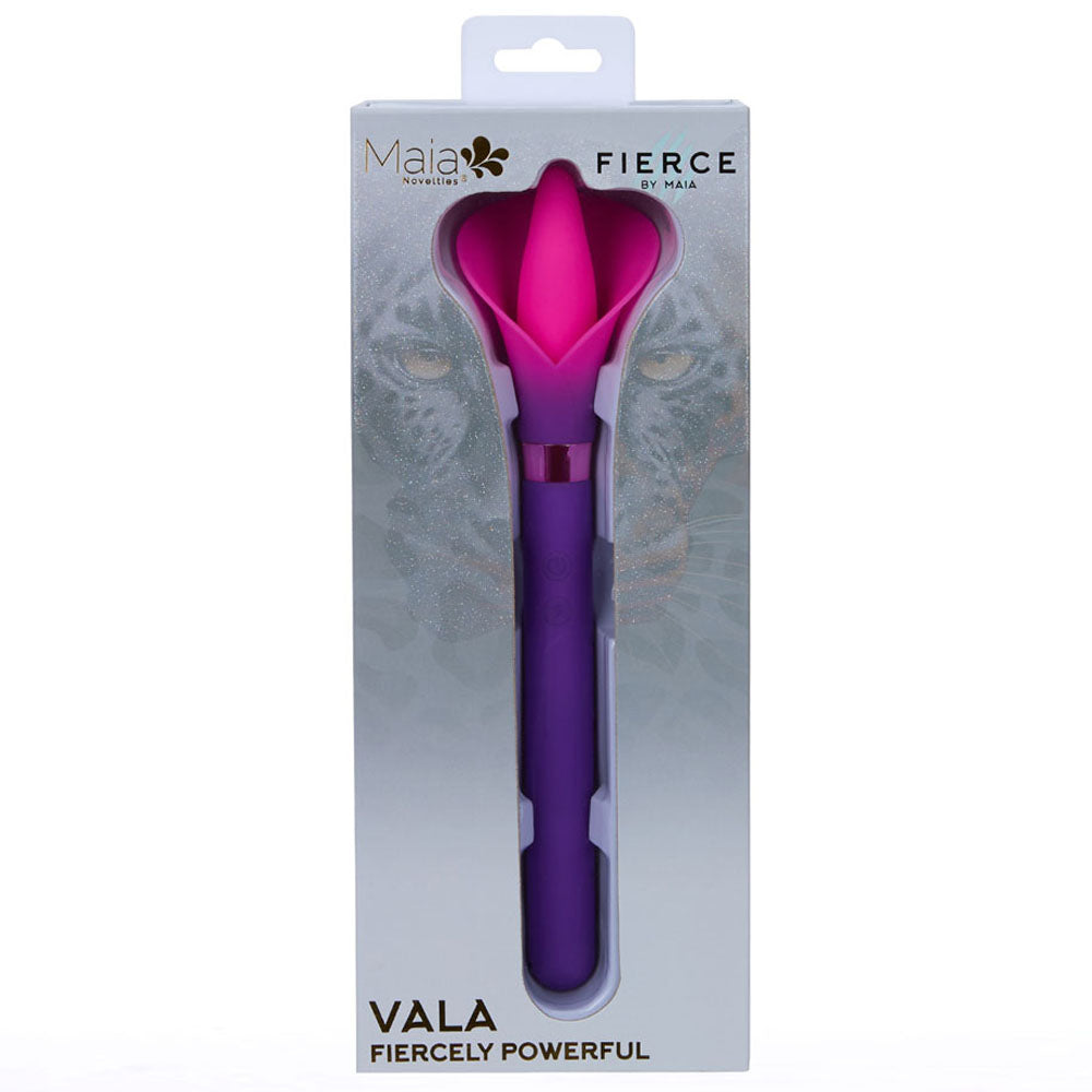Maia VALA -  - /Pink 22.2 cm USB Rechargeable Flower Vibrator in packaging with a purple and pink design.