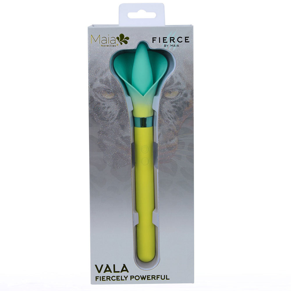 Maia VALA -  - /Green 22.2 cm USB Rechargeable Flower Vibrator in packaging with vibrant colors.