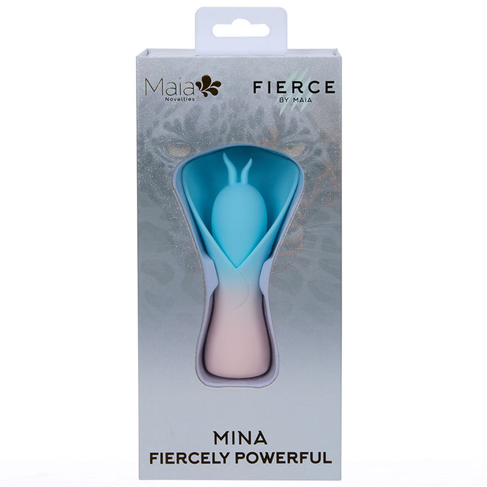Maia MINA -  - /Pink USB Rechargeable Fluttering Flower Stimulator packaging, showcasing its sleek design and branding.