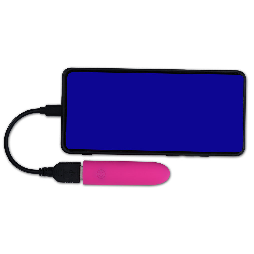 Maia VIBEDRIVE -  -  10 cm USB Rechargeable Bullet with 16 GB Storage connected to charging device.