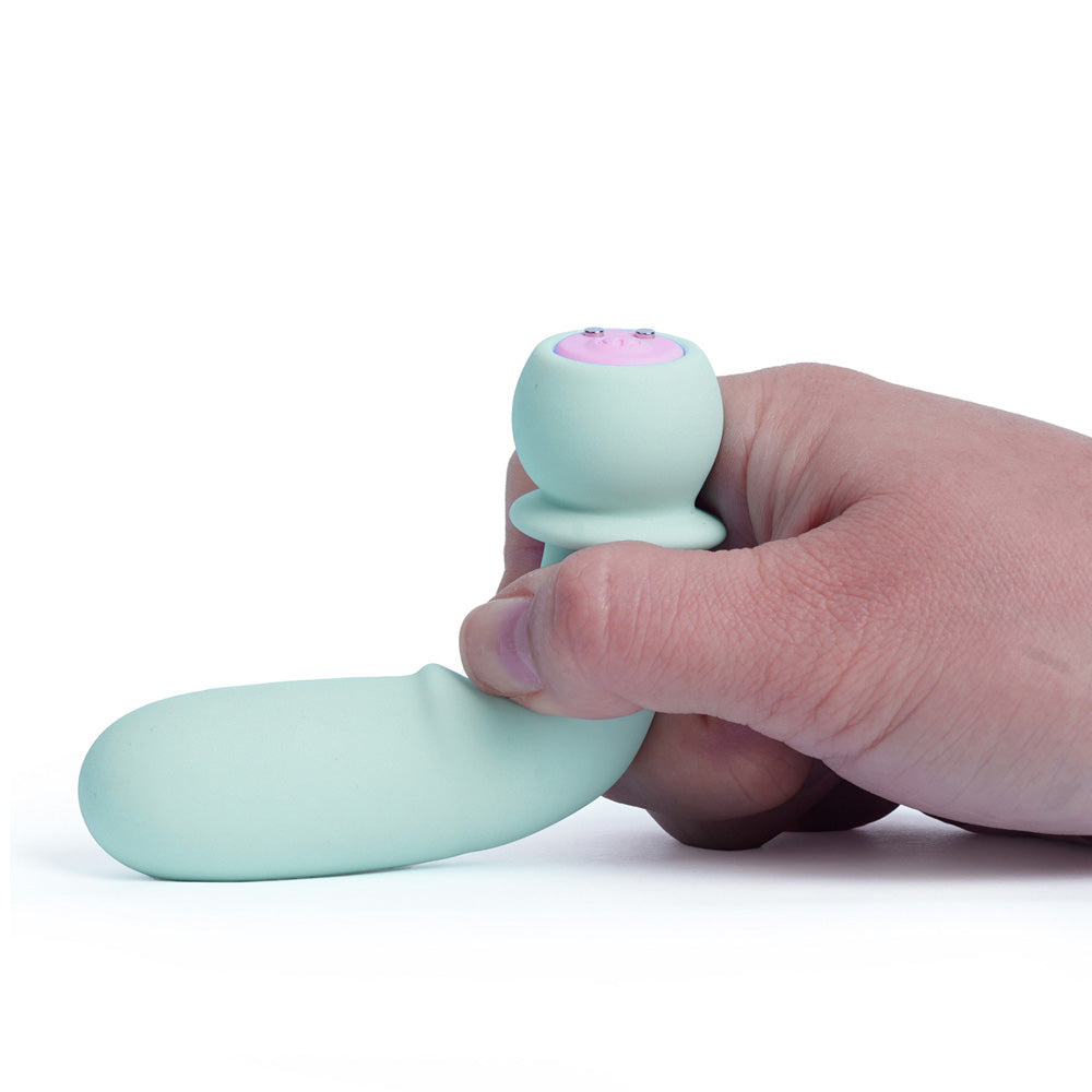 Maia SYMBA - Teal - Teal 10.8 cm USB Rechargeable Powerful Bullet in hand for precise stimulation.