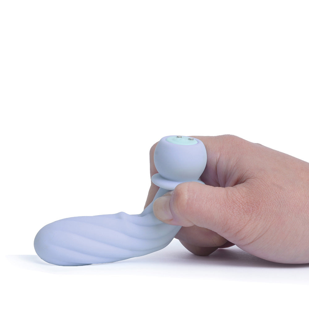 Maia SYMBA -  -  10.8 cm USB Rechargeable Powerful Bullet held in hand, showcasing its soft silicone design.