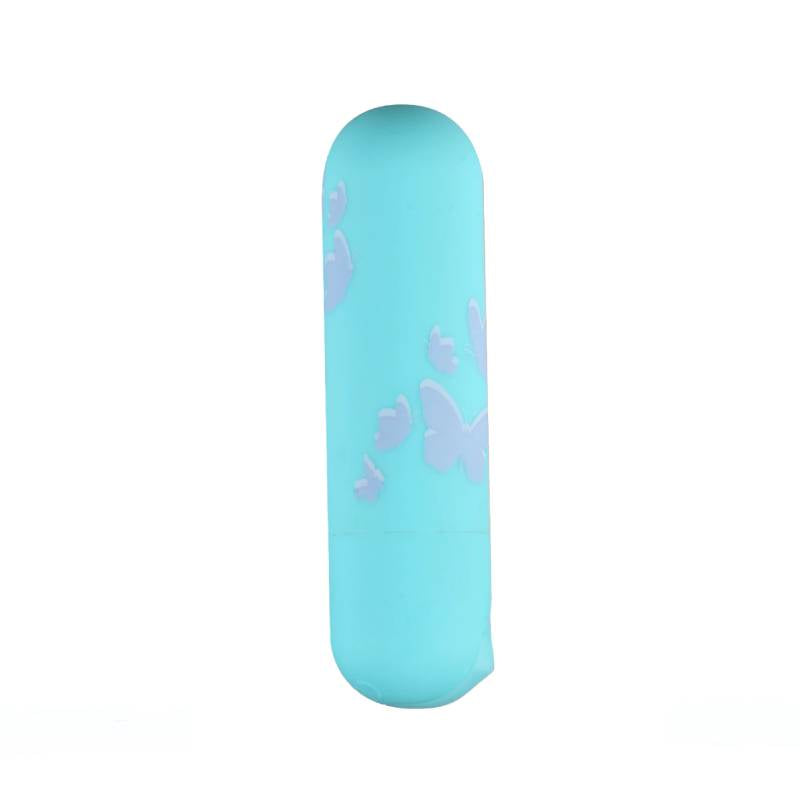 Maia Julia - Teal 7.6 cm USB Rechargeable Bullet featuring a soft silicone design with butterfly patterns.