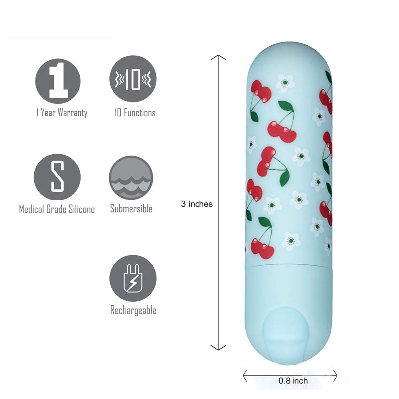 Maia Sherri - Baby 7.6 cm USB Rechargeable Bullet with cherry design, 10 functions and medical grade silicone.