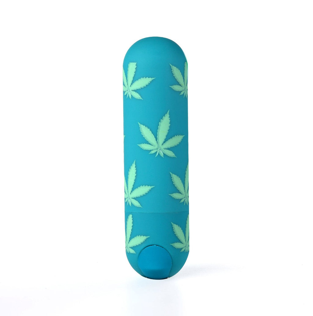 Maia Jessi 420 - Emerald  7.6 cm USB Rechargeable Bullet with Hemp Leaf Print design.