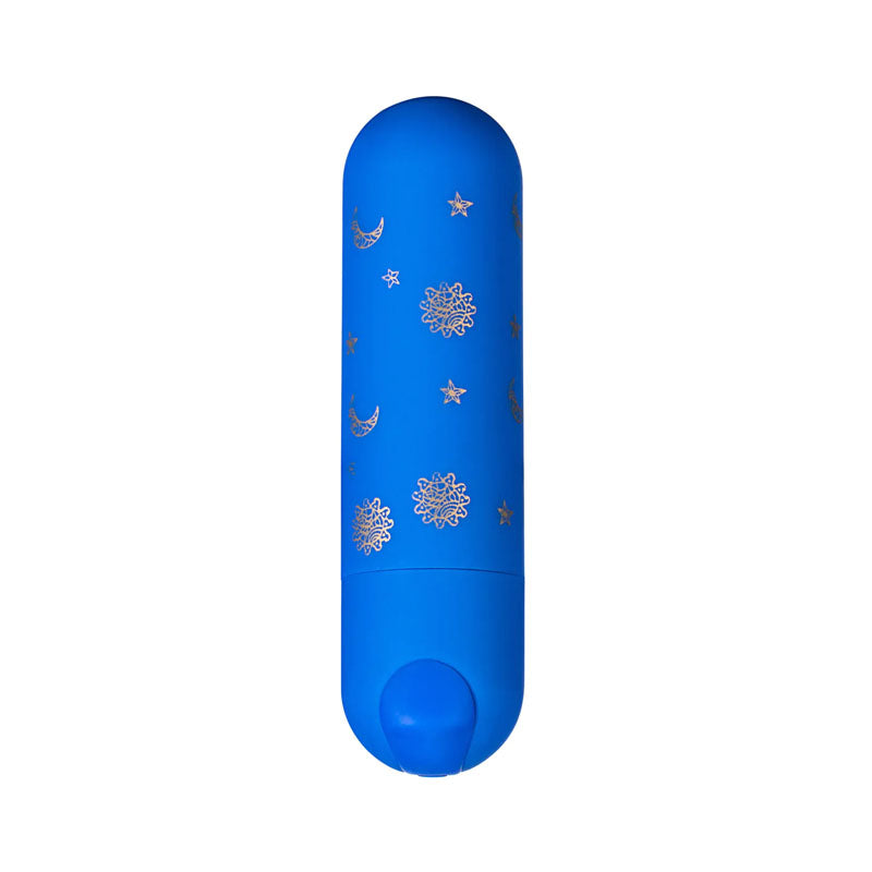 Maia Luna - 7.6 cm USB Rechargeable Bullet in blue with decorative design for intimate essentials for her.