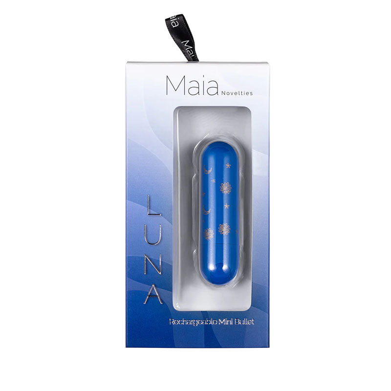 Maia Luna - 7.6 cm USB Rechargeable Bullet in packaging, featuring its discreet design for intimate essentials.