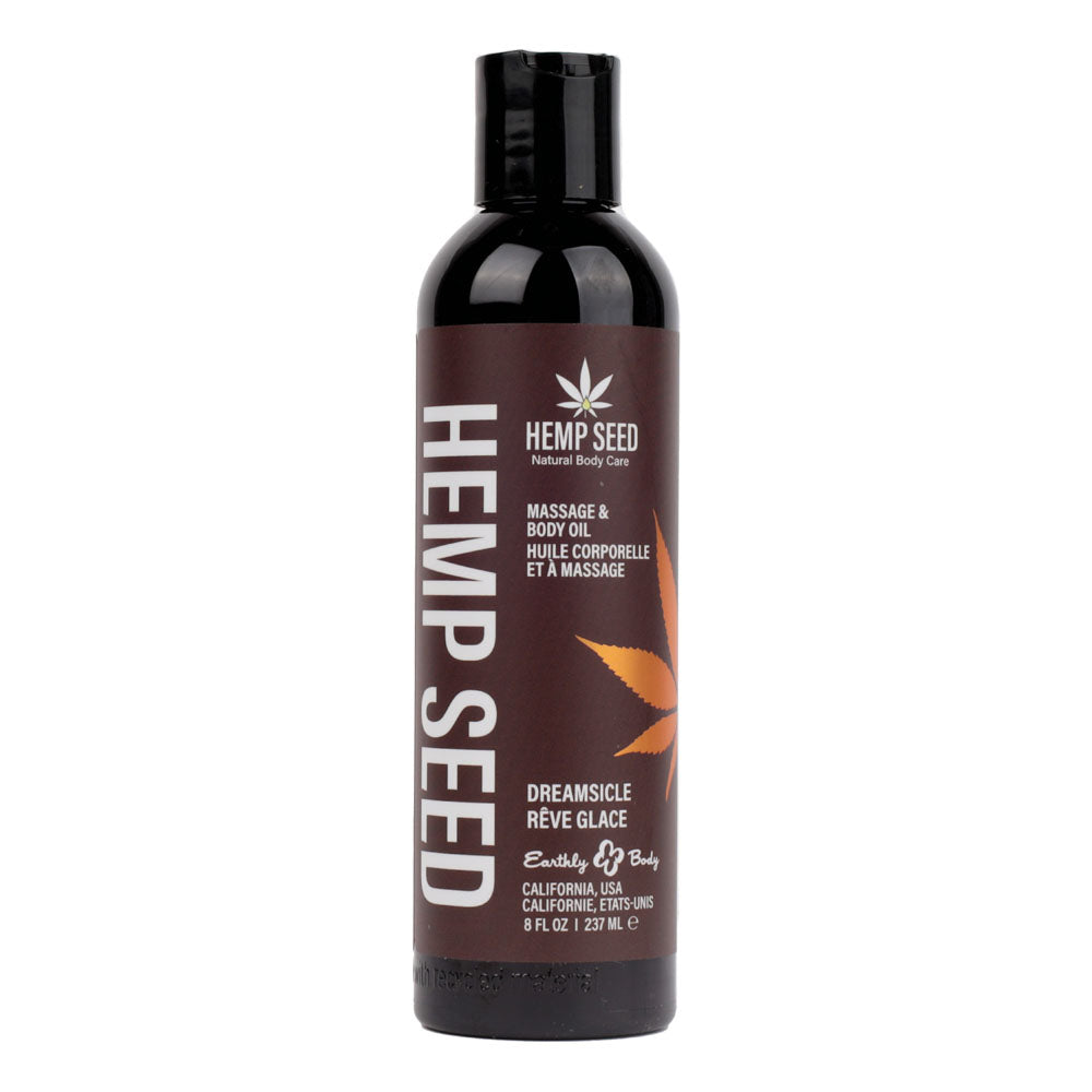 Hemp Seed Massage & Body Oil - Dreamsicle (Tangerine & Plum) Scented - 237 ml Bottle, natural skincare for relaxation