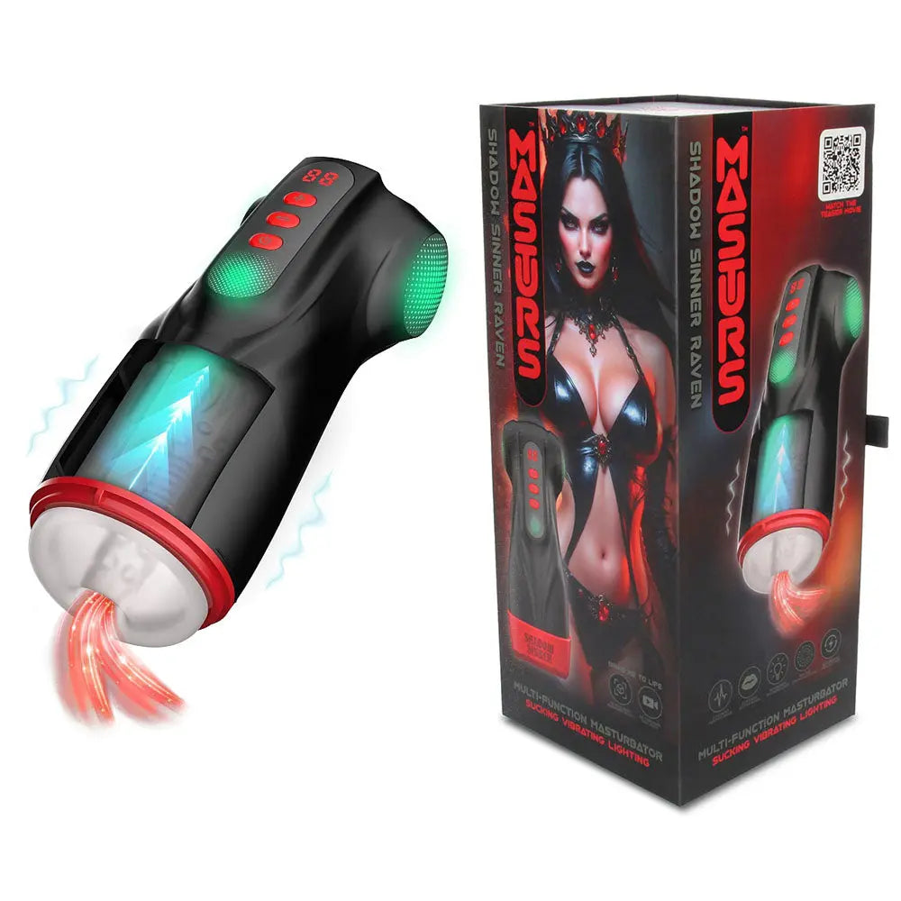 MASTURS Raven - USB Rechargeable Vibrating and Sucking Auto Stroker with Augmented Reality Shots Toys Discreet Intimate Essentials.