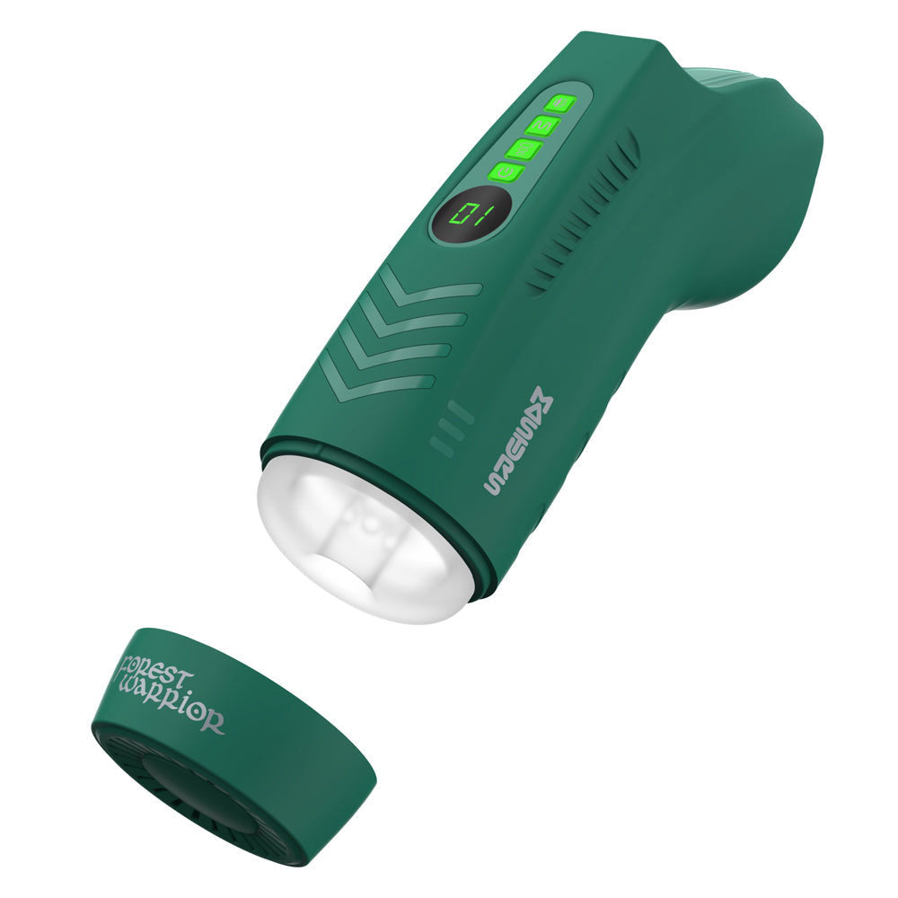 MASTURS Ayla - USB Rechargeable Sucking, Vibrating & Talking Auto Stroker with Augmented Reality in green color.