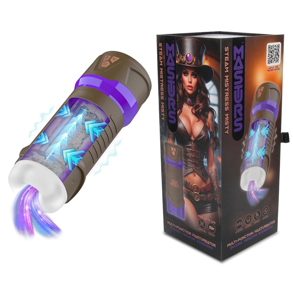 MASTURS Misty - USB Rechargeable Sucking, Vibrating & Squeezing Auto Stroker mā te Mōhiohio Tōtika Whakapiki