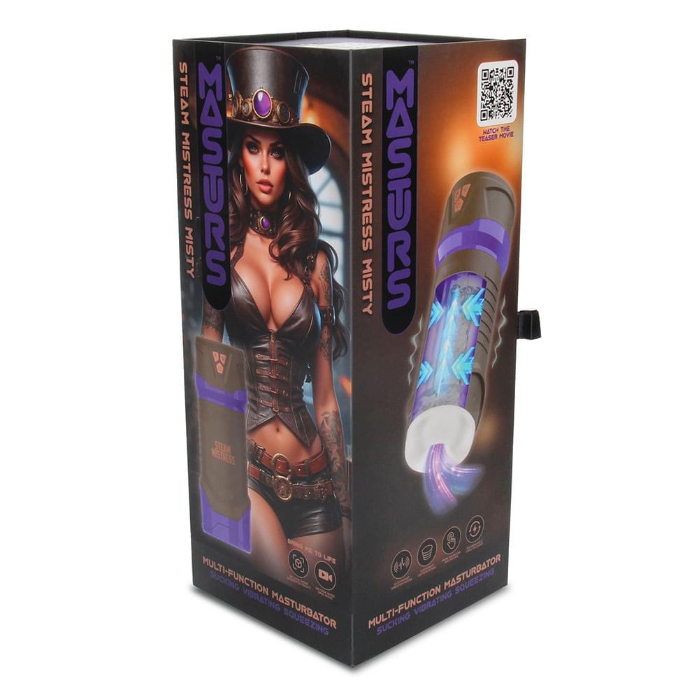 MASTURS Misty - USB Rechargeable Sucking, Vibrating & Squeezing Auto Stroker mā te Mōhiohio Tōtika Whakapiki