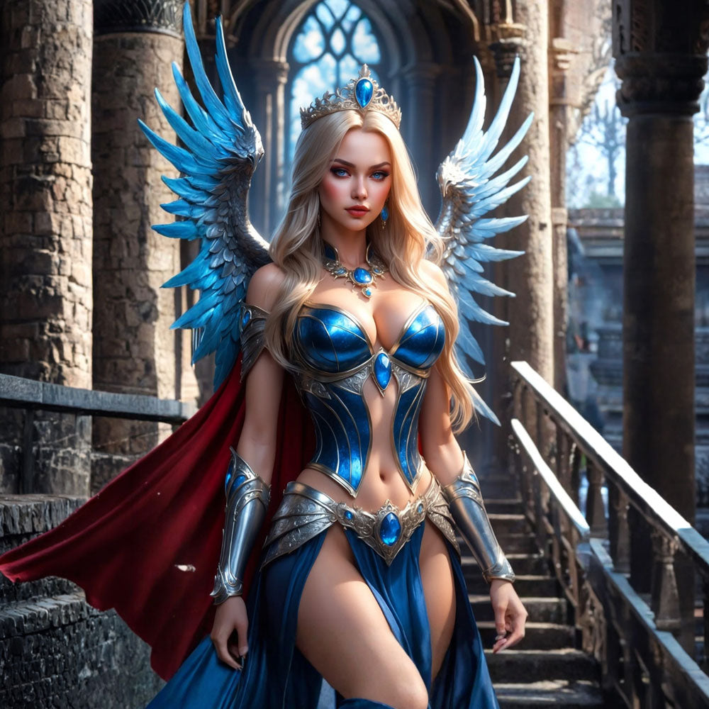 MASTURS Eloa - USB Rechargeable Sucking & Vibrating Auto Stroker with Augmented Reality featuring an angelic figure with blue wings.