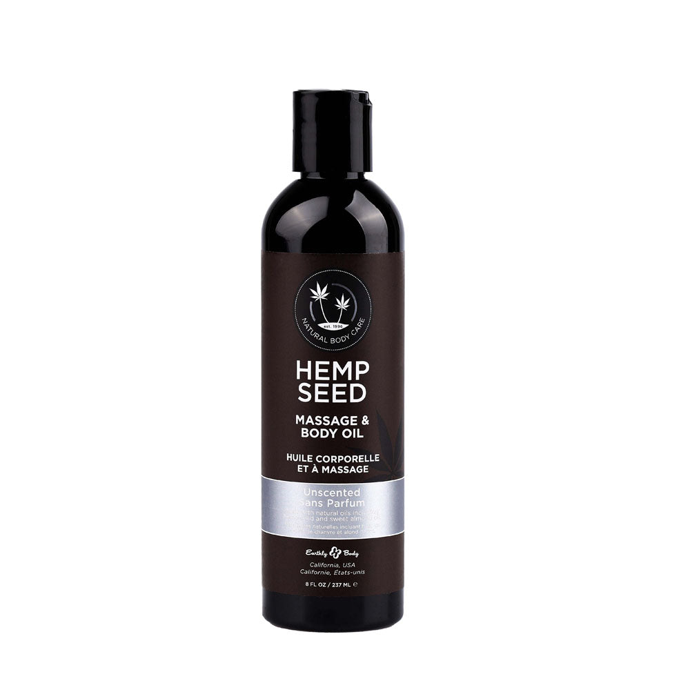 Hemp Seed Massage & Body Oil - Unscented - 237 ml Bottle for soothing and moisturizing skin.