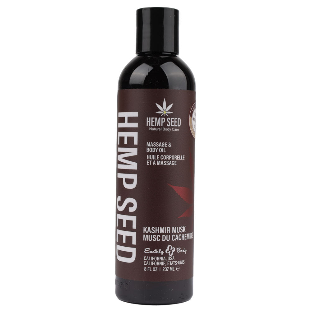 Hemp Seed Massage & Body Oil - Kashmir Musk (Brandy, Magnolia & Vanilla Musk) Scented - 237 ml bottle.
