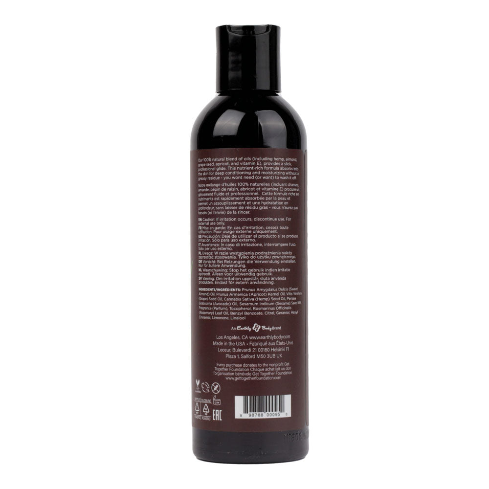 Hemp Seed Massage & Body Oil - Naked In The Woods ( Tea & Ginger) Scented - 237 ml Bottle back label ingredients