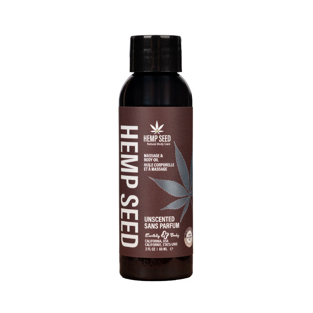 Hemp Seed Massage & Body Oil - Unscented Hemp Seed Massage Oil in 59 ml bottle with natural ingredients.
