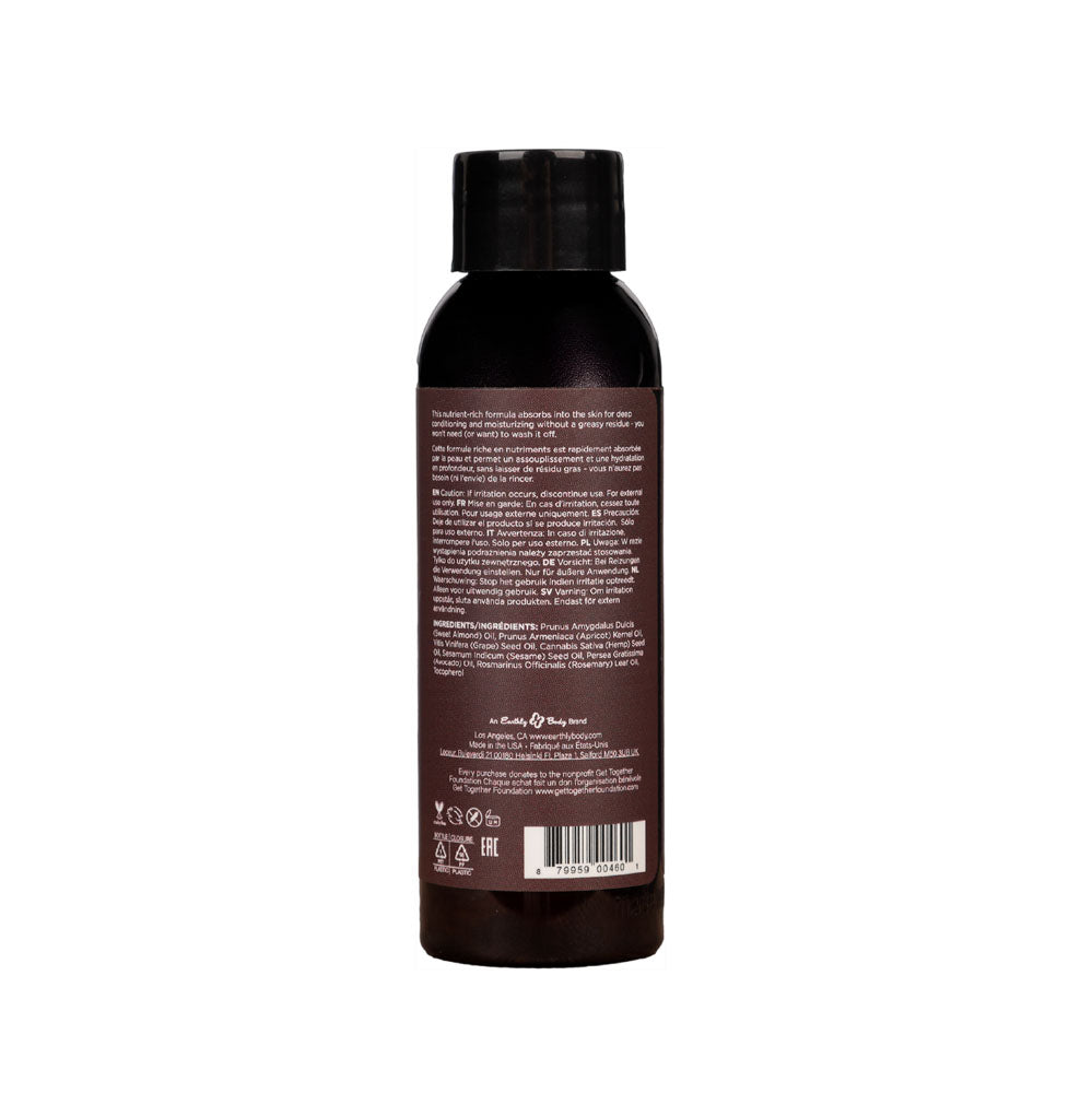 Unscented Hemp Seed Massage Oil - 59 ml bottle with ingredient details on the packaging.