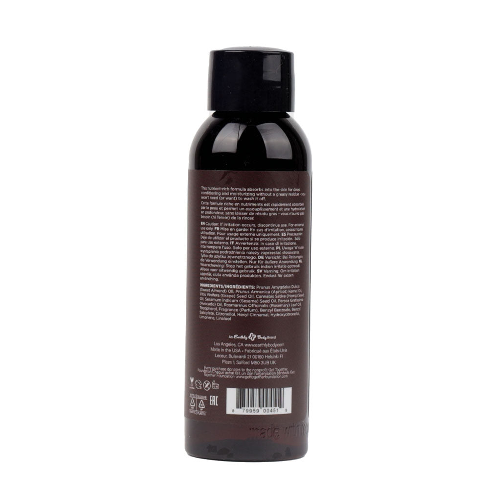 Hemp Seed Massage & Body Oil - Guavalava (Guava & Blackberry) Scented - 59 ml Bottle back label and ingredients