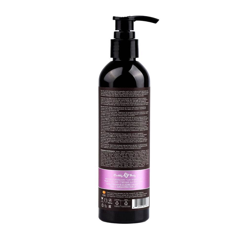Hemp Seed Massage Lotion - Lavender Scented in 237 ml bottle with pump for easy dispensing.