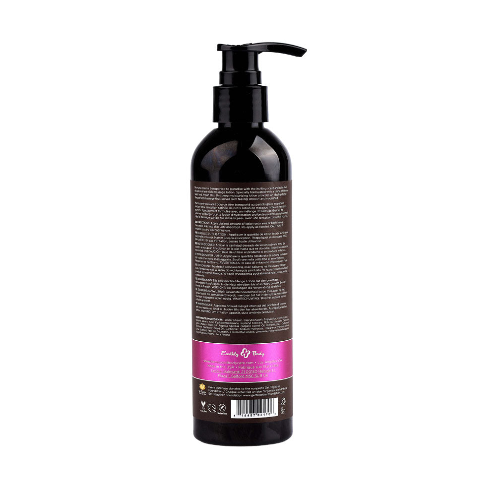 Hemp Seed Massage Lotion - Skinny Dip in vanilla & fairy floss scent, 237 ml bottle with pump.