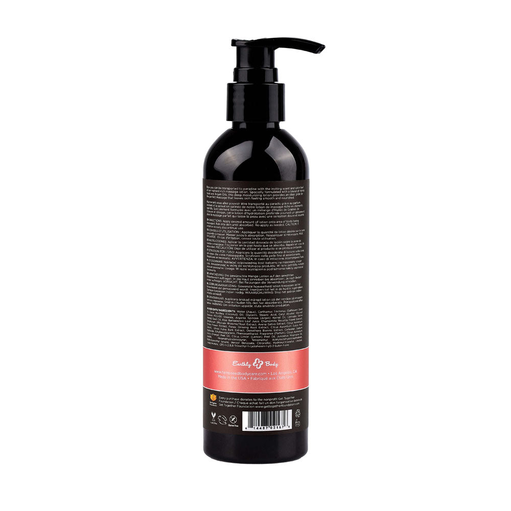 Hemp Seed Massage Lotion - Isle Of You, 237 ml bottle with pump, showcasing ingredients for deep moisturizing.