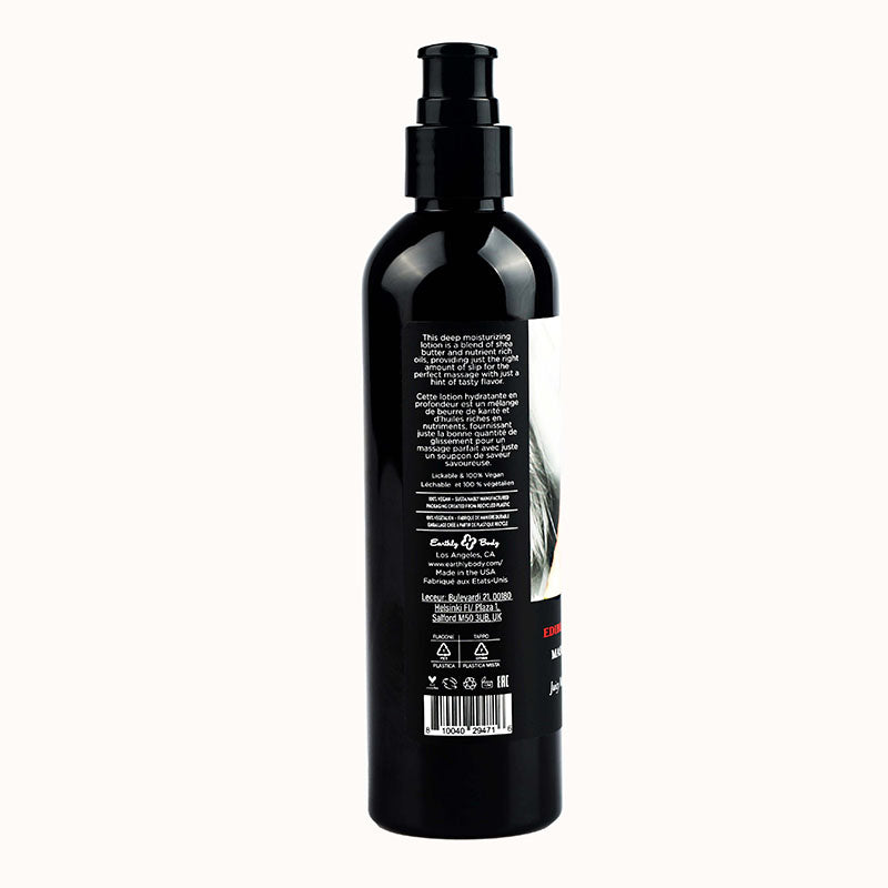 Edible Massage Lotion - Watermelon - Watermelon Flavoured Massage Lotion - 237 ml in a black pump bottle.