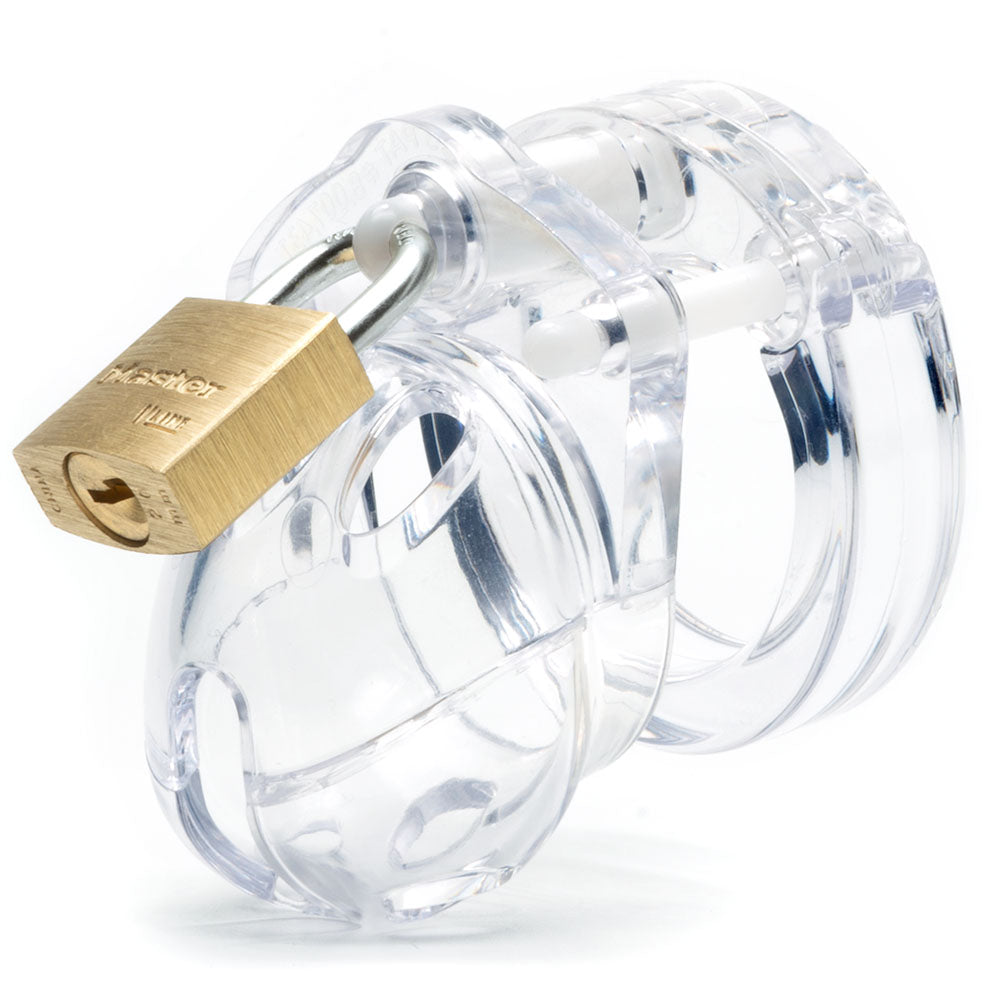 Mini-Me Black Chastity Cock Cage Kit -  -  1.25 Inch Cock Cage Kit with padlock and transparent design