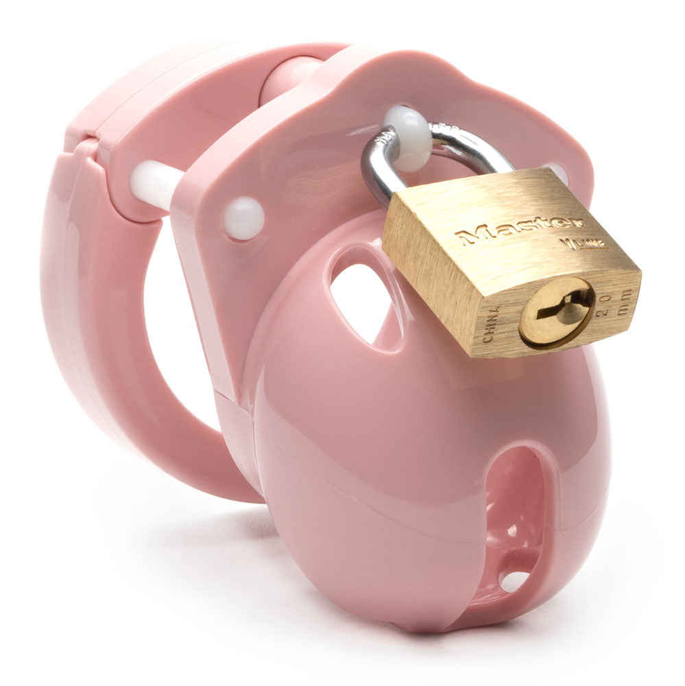 Mini-Me Black Chastity Cock Cage Kit -  -  1.25 Inch Cock Cage Kit featuring a pink design with a lock.