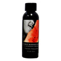 Edible Massage Oil - Juicy Watermelon Flavoured - 59 ml Bottle in black container with woman enjoying watermelon.