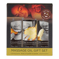 Edible Tropical Massage Oil Trio - Mango, Pineapple & Banana Flavoured - 3 x 59 ml Bottles gift set showcasing vibrant flavors.
