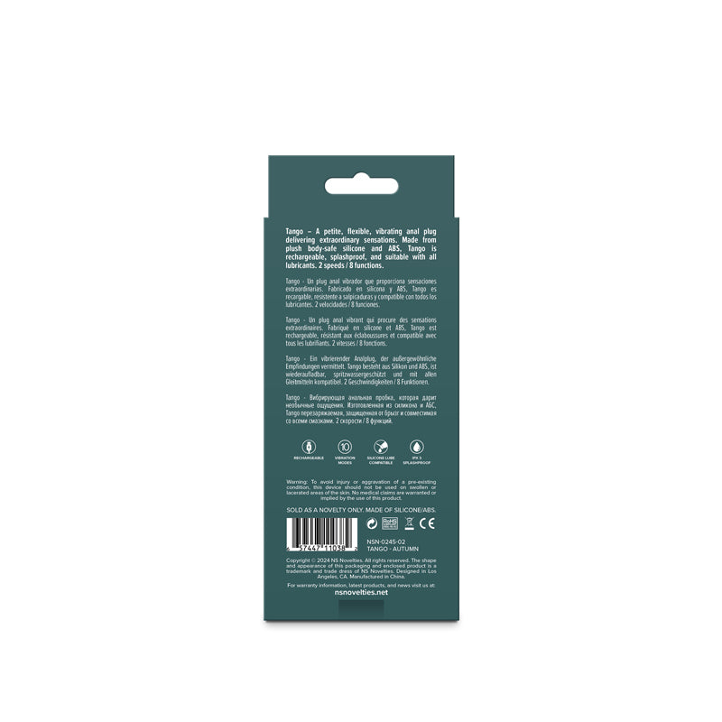 Lust-n-Dreams - Tango - Autumn - Beige 11.5 cm USB Rechargeable Vibrating Butt Plug packaging back with product details.