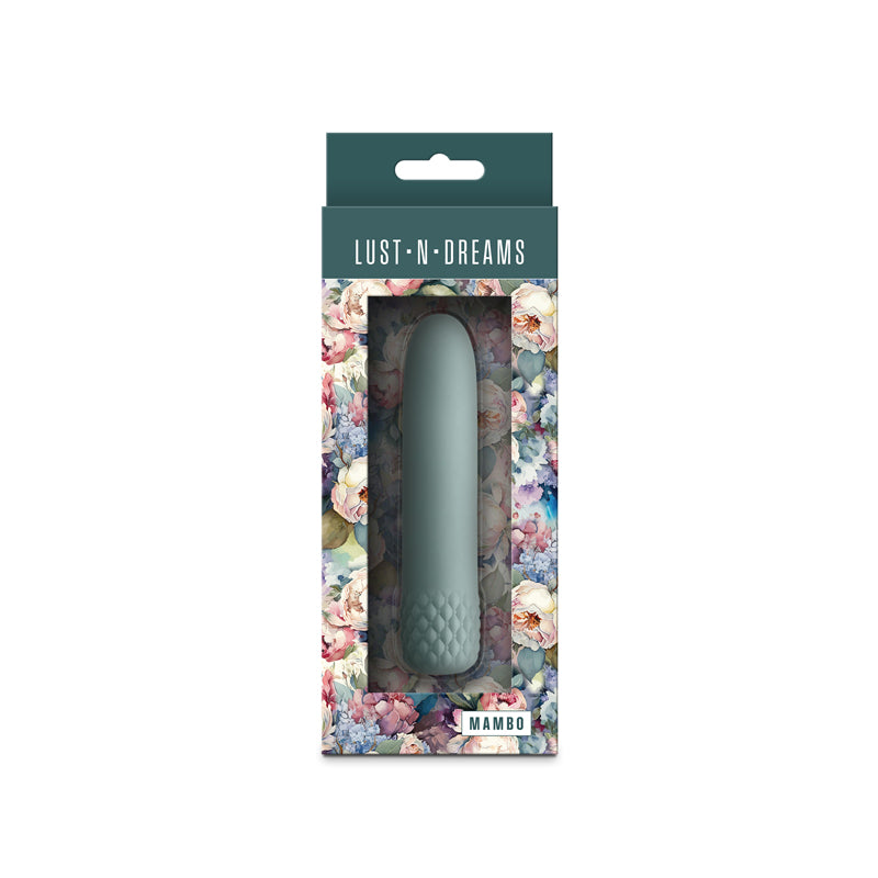 Lust-n-Dreams - Mambo - Sage - 12.2 cm USB Rechargeable Bullet in floral packaging.