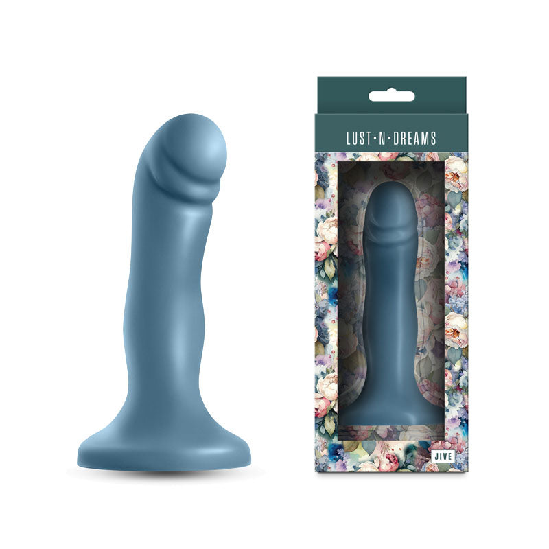 Lust-n-Dreams - Jive - Ocean - 16.3 cm Dildo displayed with floral packaging.