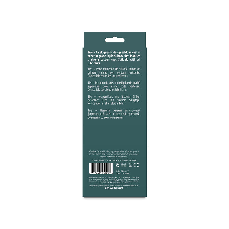 Lust-n-Dreams - Jive - Ocean - 16.3 cm Dildo packaging description in multiple languages.