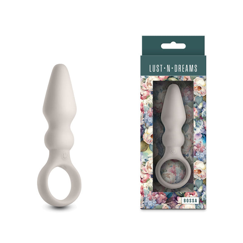 Lust-n-Dreams Bossa fog rechargeable vibrating butt plug with finger ring, made from body-safe silicone.