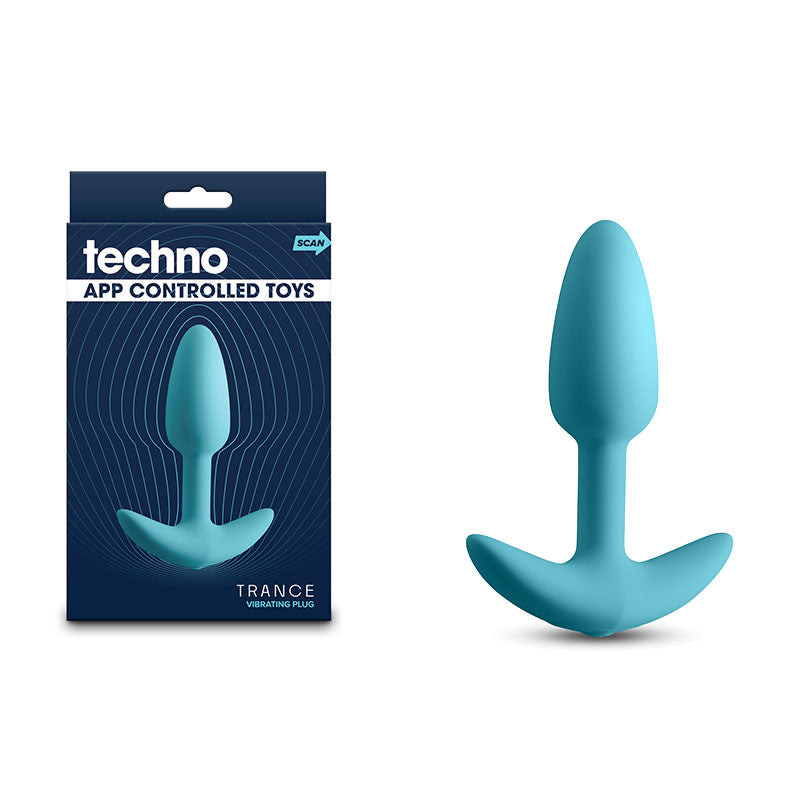 Techno - Trance - 10.9 cm USB Rechargeable Butt Plug with App Control, featuring plush silicone design and app functionality.