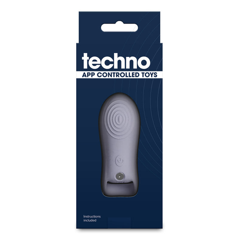Techno - Molly - Grey USB Rechargeable Finger Stimulator with App Control packaging design, featuring app-controlled technology.