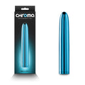 Chroma - Teal - Metallic Teal 17 cm USB Rechargeable Vibrator in packaging, showcasing a sleek design and vibrant color.