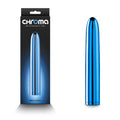Chroma -  - Metallic  17 cm USB Rechargeable Vibrator in a sleek blue design with packaging.